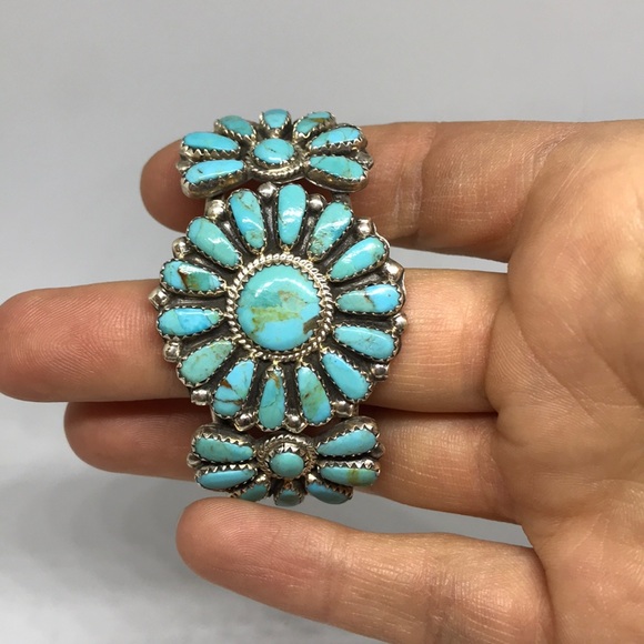 Zuni Turquoise and Sterling Silver Bracelet - Picture 9 of 10